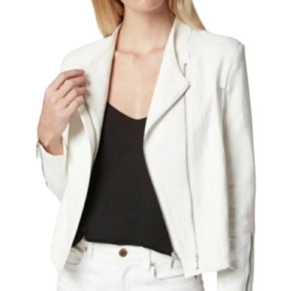 BLANK NYC Sz 1X Spring Jacket Off White Asymmetrical Fabric Moto Jacket